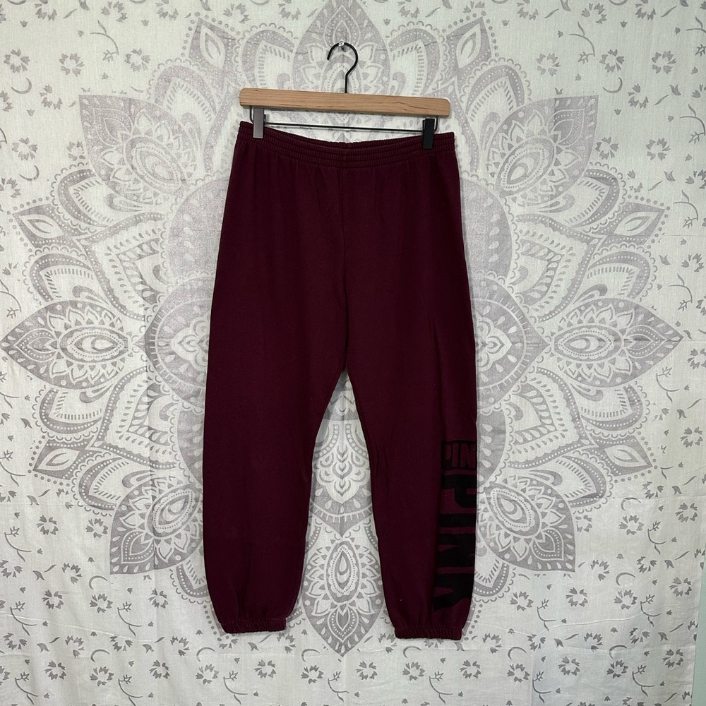 Nice $68 Victorias Secret Pink Sweatpants Campus Jogger Pants Lounge Burgundy M